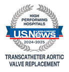 U.S. News High Performing Hospitals badge for Transcatheter Aortic Valve Replacement